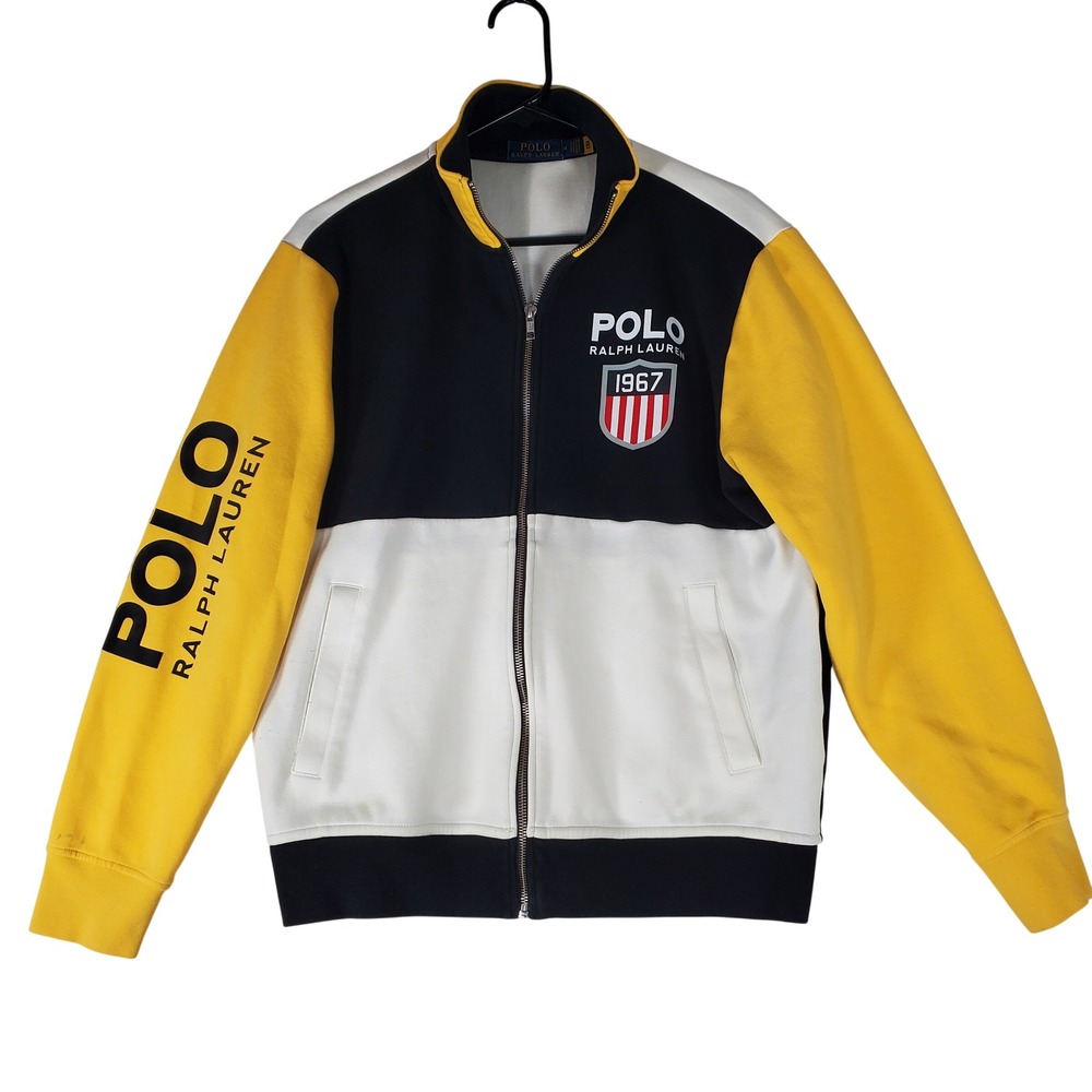 Polo Ralph Lauren Mens Track Jacket Yellow Black White 1967 Graphic Size M